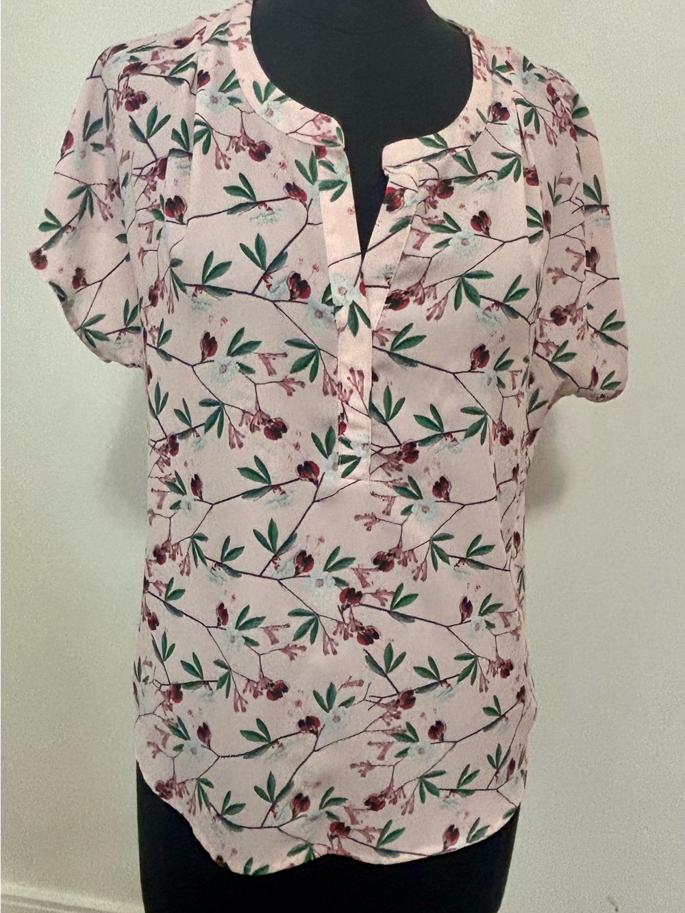 Light Pink Floral Notch-Neck Blouse
